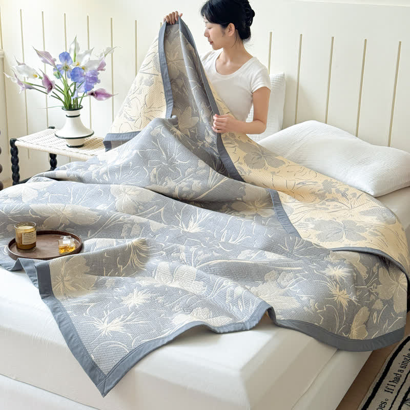 Grey Floral Cotton Quilt | Lightweight Triple Gauze | Twin/Full/Queen Options