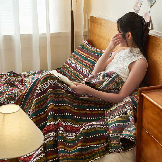 Cotton Gauze Quilt | Retro Ethnic Design | Full, Queen, King Sizes