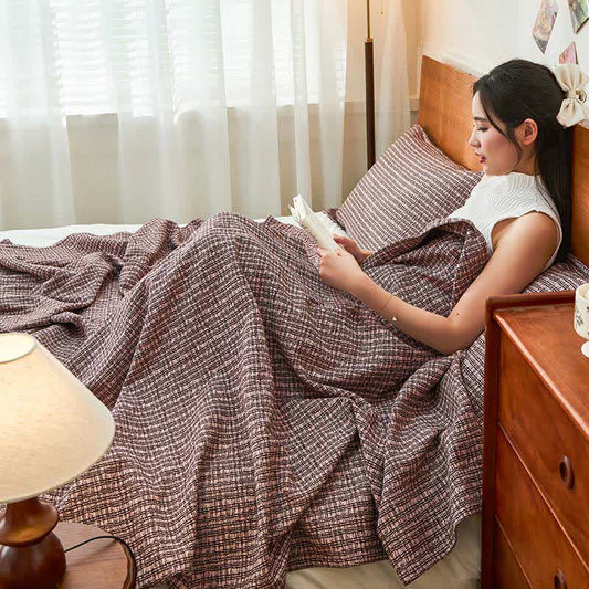 Plaid Quilt Set | Cotton Gauze | Coverlet & 2 Pillow Towels