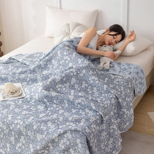 Reversible Cotton Gauze Quilt | Floral Jacquard Design | Twin, Full, Queen Sizes