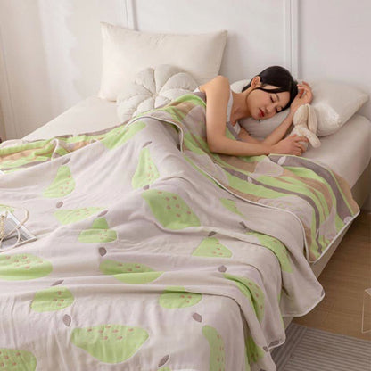 Cotton Gauze Reversible Quilt | Fruits Jacquard Pattern | Twin, Full, Queen Sizes