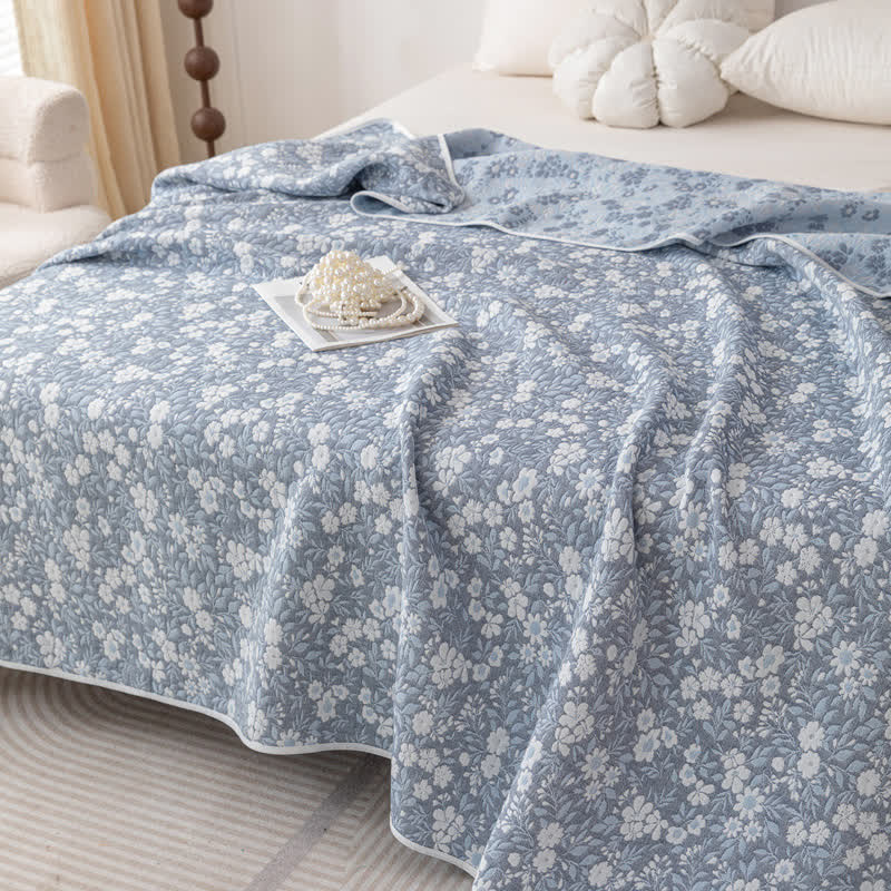 Reversible Cotton Gauze Quilt | Floral Jacquard Design | Twin, Full, Queen Sizes
