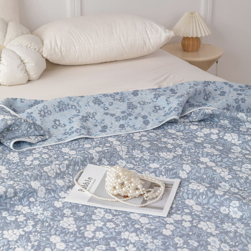 Reversible Cotton Gauze Quilt | Floral Jacquard Design | Twin, Full, Queen Sizes