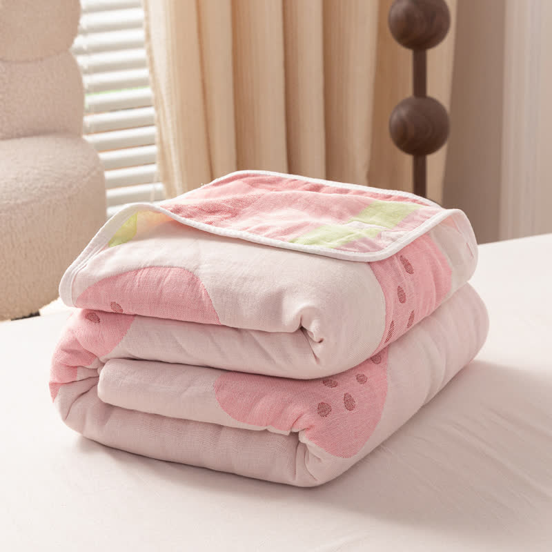 Cotton Gauze Reversible Quilt | Fruits Jacquard Pattern | Twin, Full, Queen Sizes
