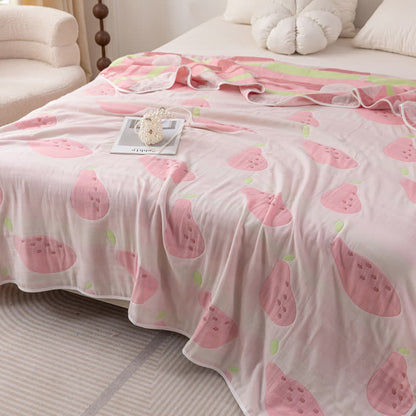 Cotton Gauze Reversible Quilt | Fruits Jacquard Pattern | Twin, Full, Queen Sizes