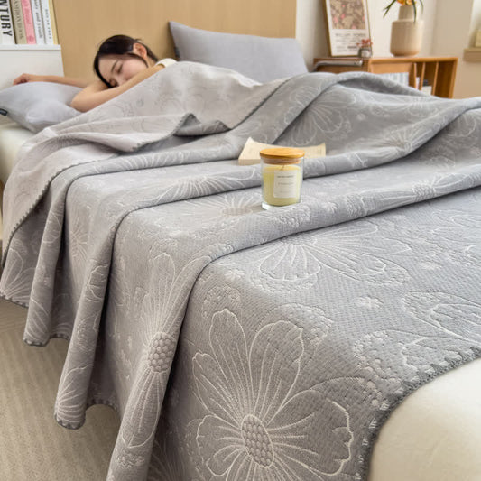 Cotton Gauze Coverlet | Reversible Floral Design | Twin, Full, Queen Sizes