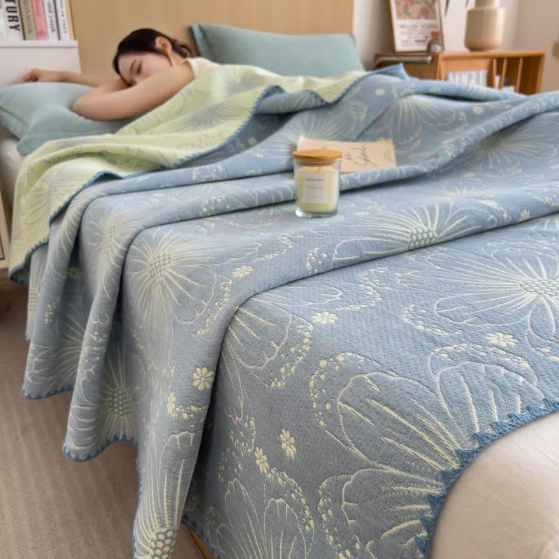 Cotton Gauze Coverlet | Reversible Floral Design | Twin, Full, Queen Sizes