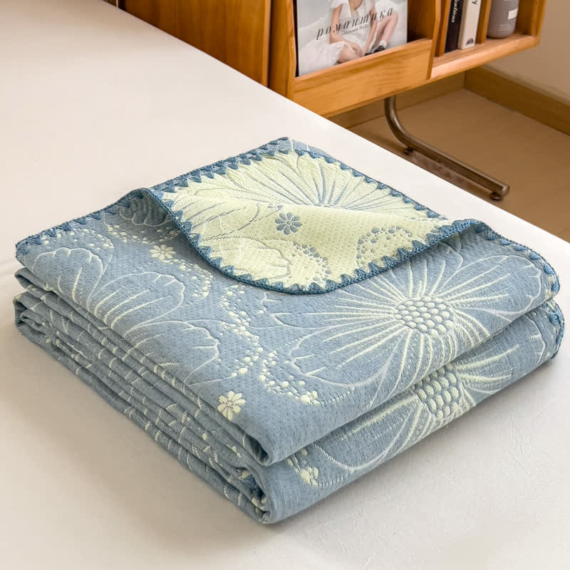 Cotton Gauze Coverlet | Reversible Floral Design | Twin, Full, Queen Sizes