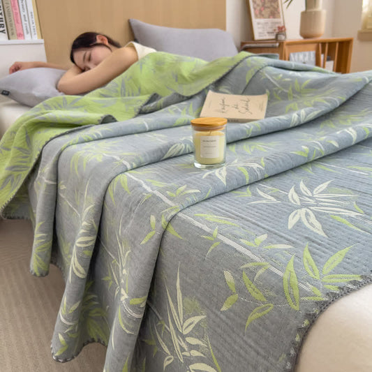 Bamboo Print Reversible Coverlet | Soft Cotton Gauze | Twin, Full, Queen Sizes