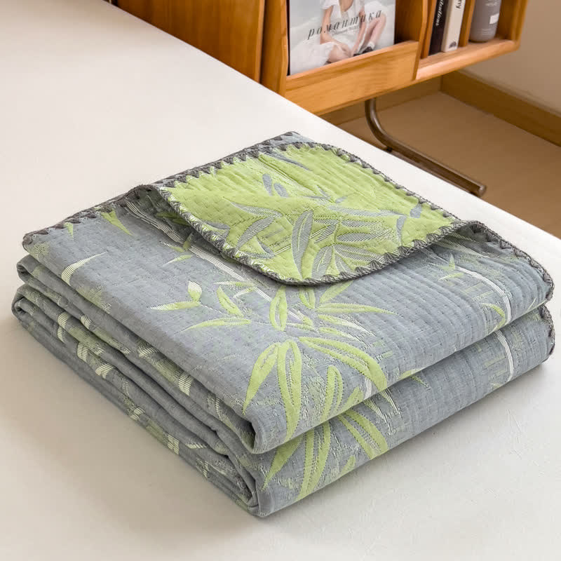 Bamboo Print Reversible Coverlet | Soft Cotton Gauze | Twin, Full, Queen Sizes