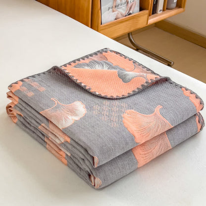 Ginkgo Leaf Coverlet | Soft Cotton Gauze | Twin, Full, Queen Sizes