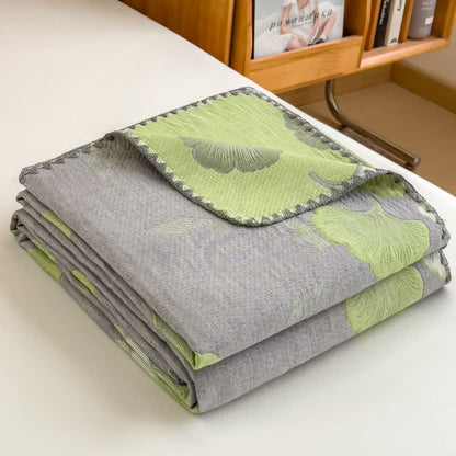 Ginkgo Leaf Coverlet | Soft Cotton Gauze | Twin, Full, Queen Sizes