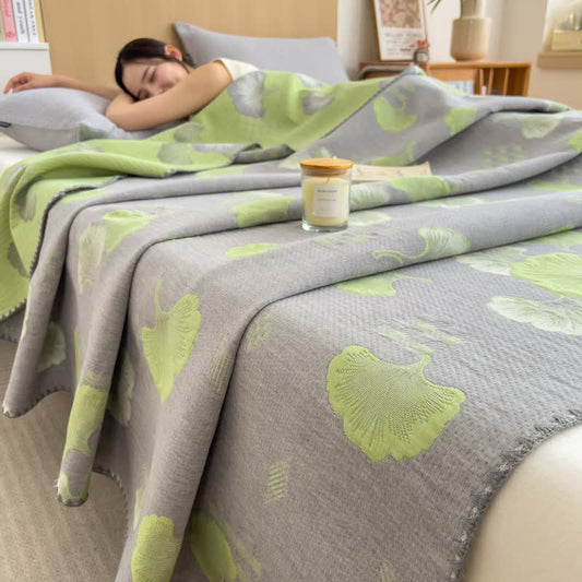 Ginkgo Leaf Coverlet | Soft Cotton Gauze | Twin, Full, Queen Sizes