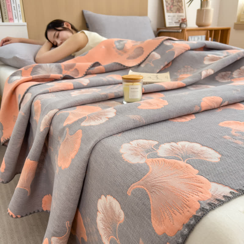 Ginkgo Leaf Coverlet | Soft Cotton Gauze | Twin, Full, Queen Sizes