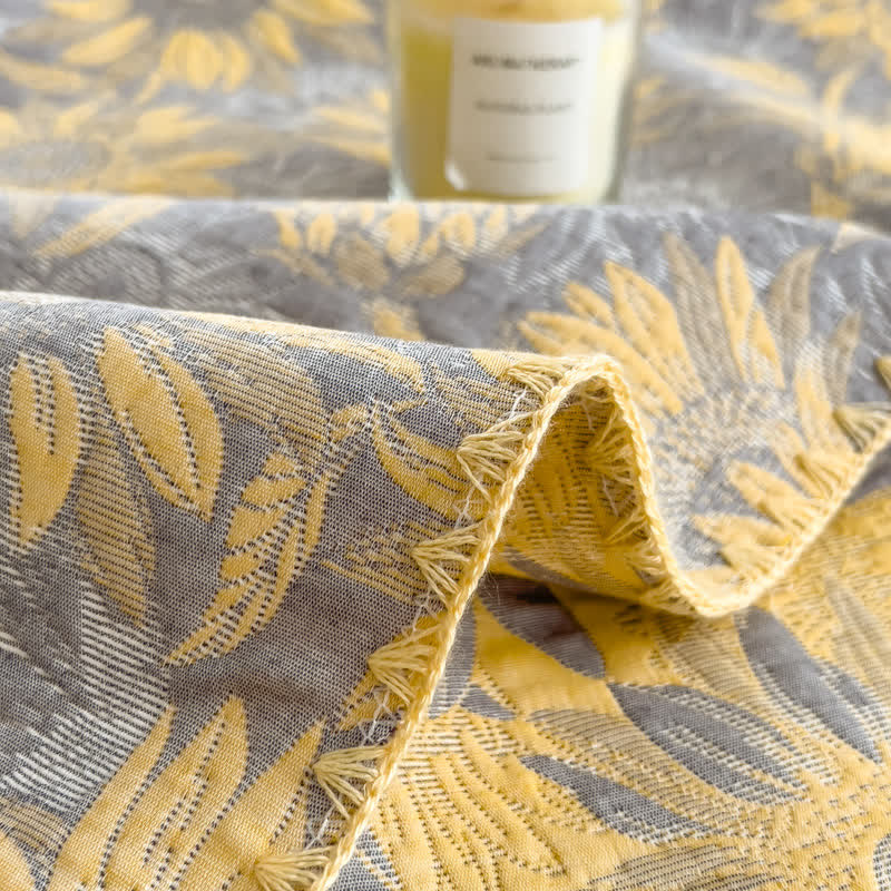 Sunflower Print Cotton Coverlet | Reversible Design | Twin, Full, Queen Sizes