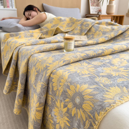 Sunflower Print Cotton Coverlet | Reversible Design | Twin, Full, Queen Sizes