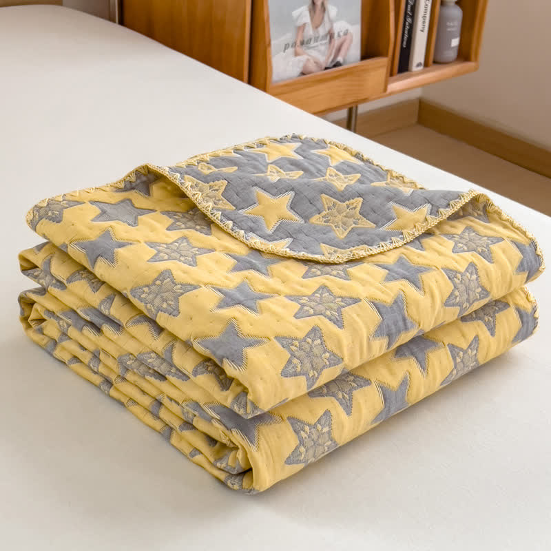 Star Print Cotton Coverlet | Reversible Design | Twin, Full, Queen Sizes