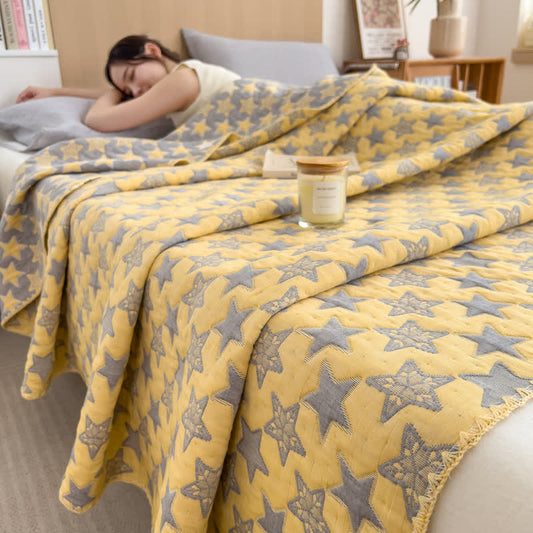 Star Print Cotton Coverlet | Reversible Design | Twin, Full, Queen Sizes