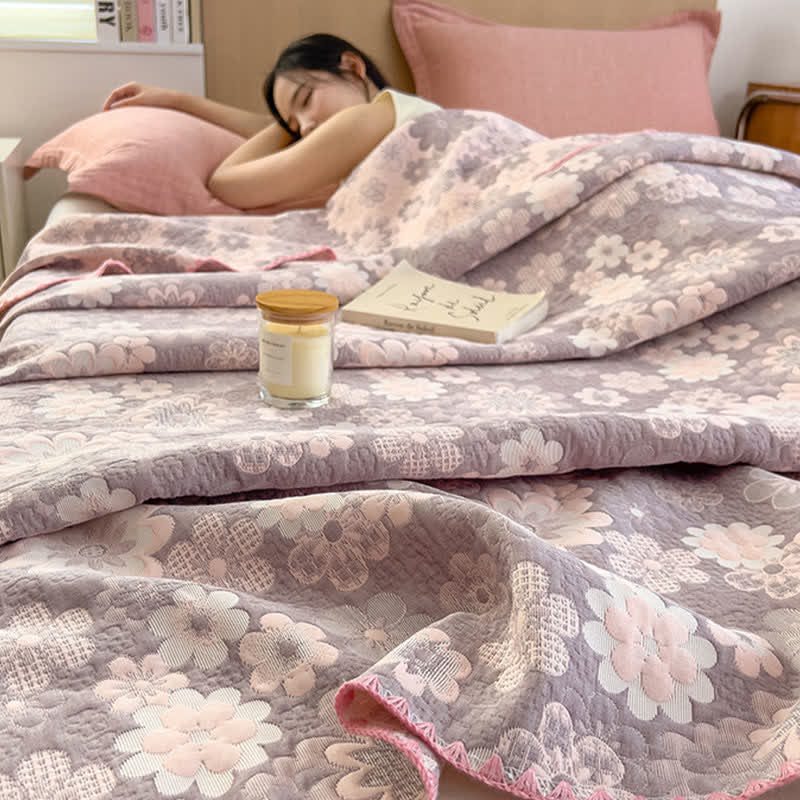Reversible Cotton Coverlet | Floral Print | Twin, Full & Queen Sizes