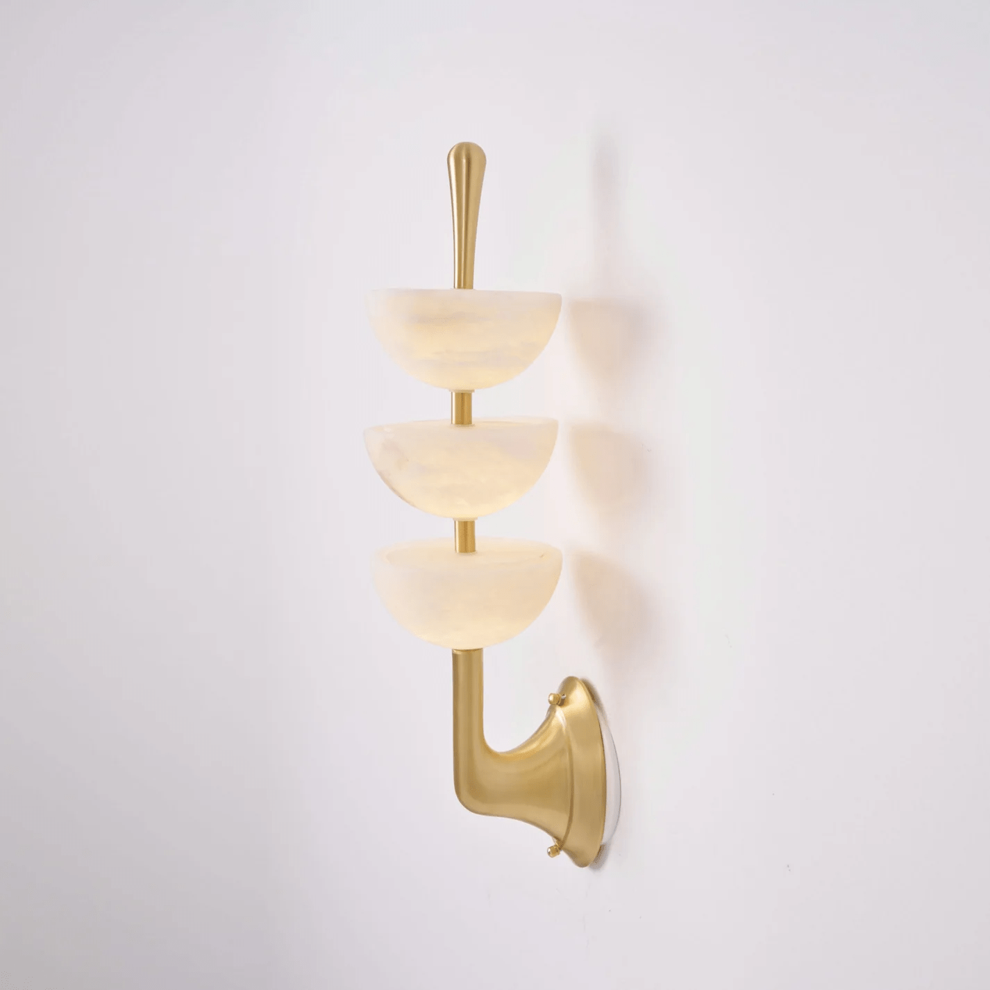 Alabaster Wall Sconce | Brass Frame & Alabaster Shades | Set of 2