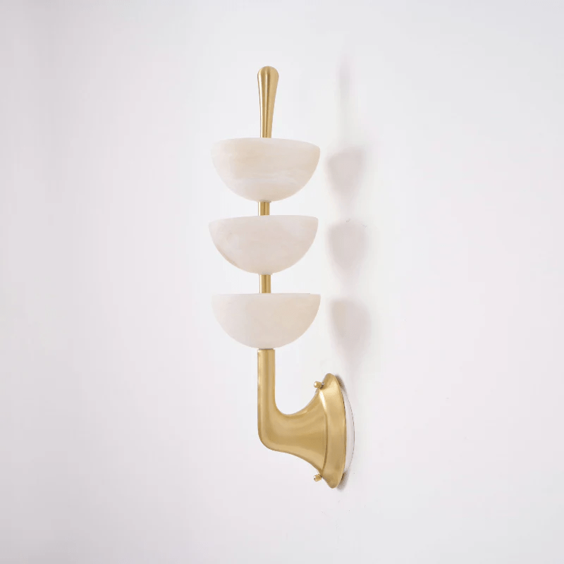 Alabaster Wall Sconce | Brass Frame & Alabaster Shades | Set of 2