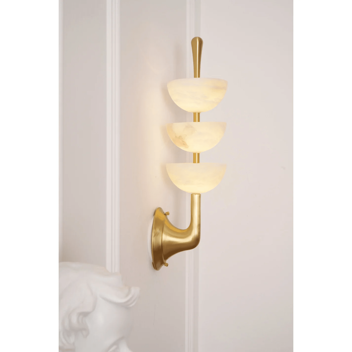 Alabaster Wall Sconce | Brass Frame & Alabaster Shades | Set of 2