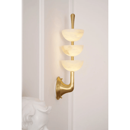 Alabaster Wall Sconce | Brass Frame & Alabaster Shades | Set of 2