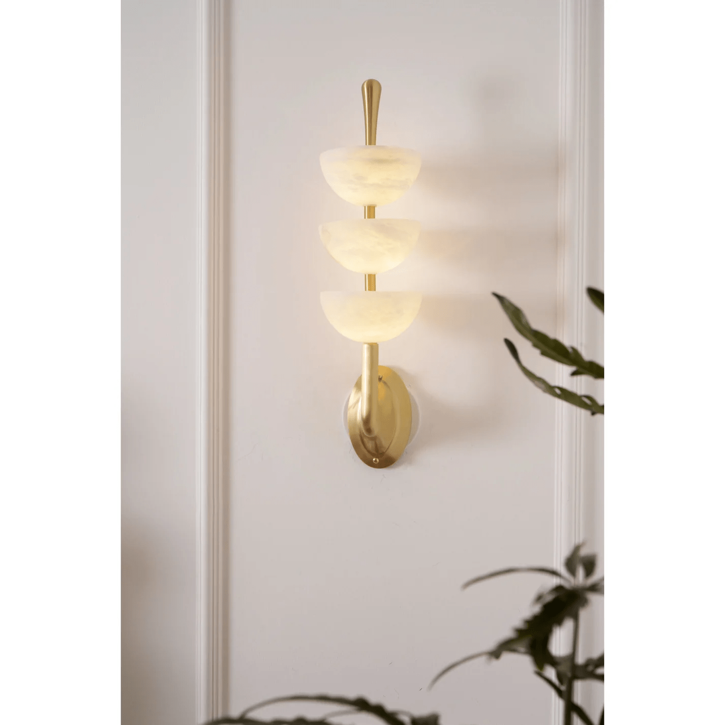 Alabaster Wall Sconce | Brass Frame & Alabaster Shades | Set of 2