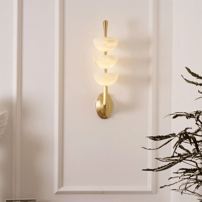 Alabaster Wall Sconce | Brass Frame & Alabaster Shades | Set of 2