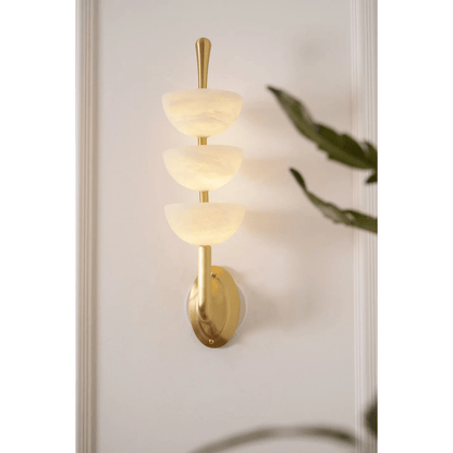 Alabaster Wall Sconce | Brass Frame & Alabaster Shades | Set of 2