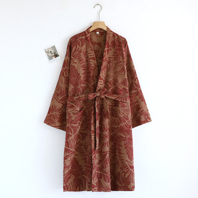 Cotton Bathrobe | Vintage Leaf Jacquard | Relaxed Fit
