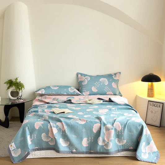 Ginkgo Leaf Quilt | 100% Organic Cotton | Reversible, Three Layers
