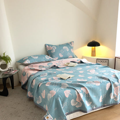 Ginkgo Leaf Quilt | 100% Organic Cotton | Reversible, Three Layers