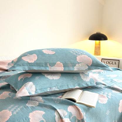 Ginkgo Leaf Quilt | 100% Organic Cotton | Reversible, Three Layers