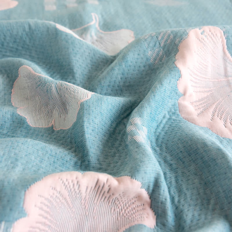 Ginkgo Leaf Quilt | 100% Organic Cotton | Reversible, Three Layers