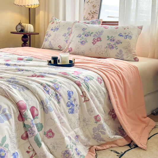 Floral Cotton Summer Quilt | Double Layer Gauze | Twin, Full, Queen, King Sizes