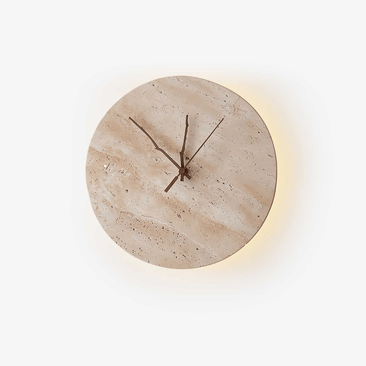 Clock Wall Lamp | Travertine Stone | Yellow