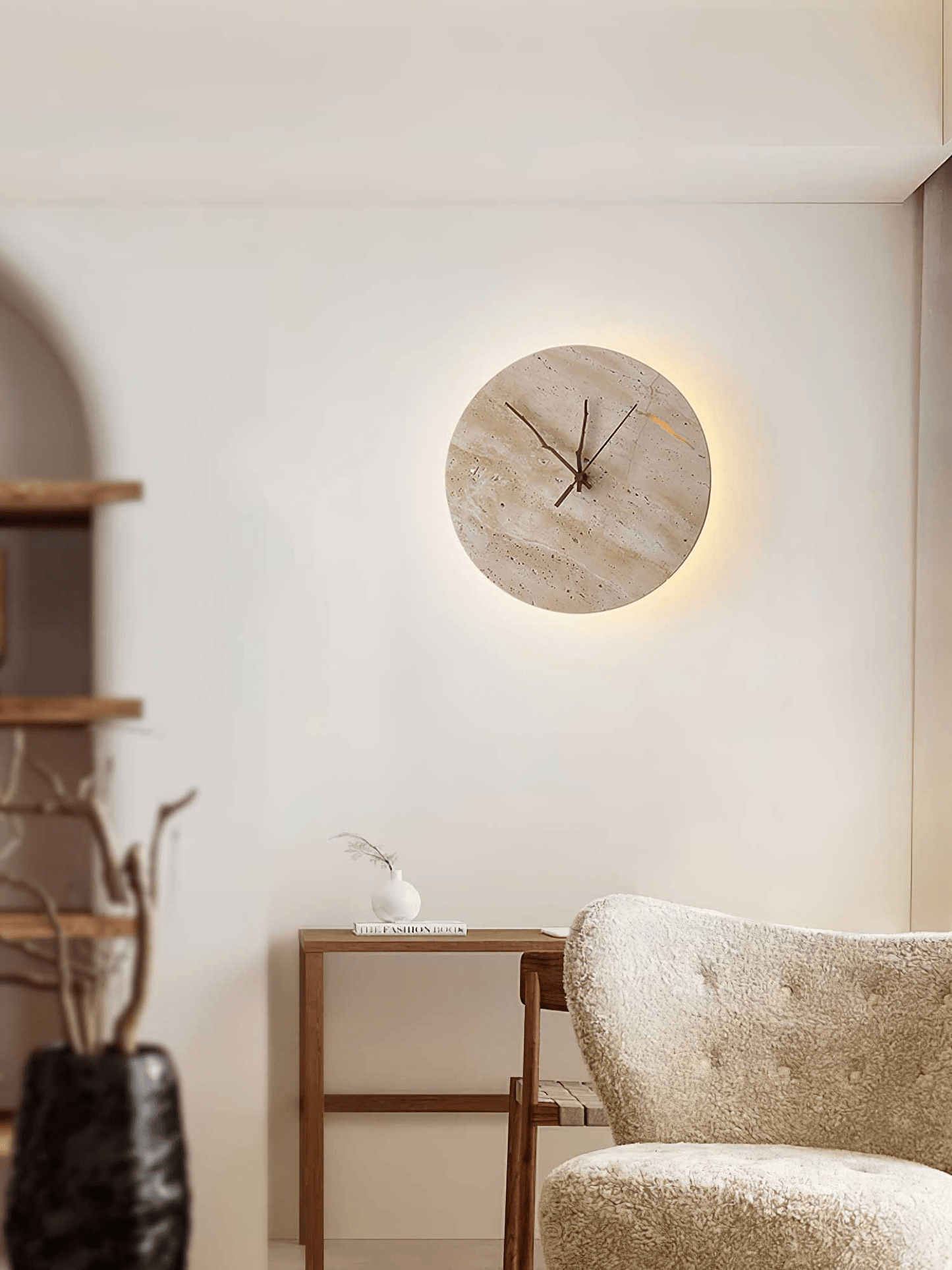 Clock Wall Lamp | Travertine Stone | Yellow