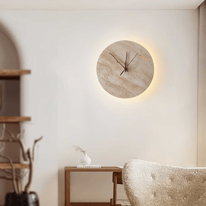 Clock Wall Lamp | Travertine Stone | Yellow