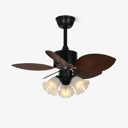 Floriva Blossom Ceiling Fan | Wooden Blades & Glass Lights | Black or Walnut Wood