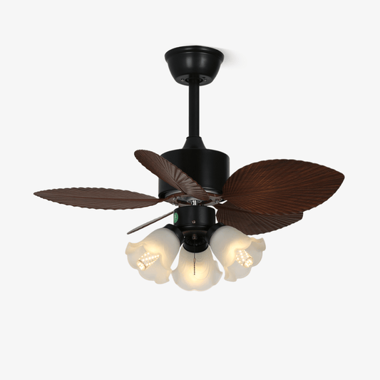 Floriva Blossom Ceiling Fan | Wooden Blades & Glass Lights | Black or Walnut Wood