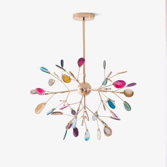 Agate Flake Chandelier | Natural Agate & Metal | Gold Finish