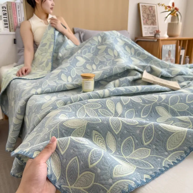 Cotton Reversible Coverlet | Elegant Leaf Pattern | Twin, Full, Queen Sizes