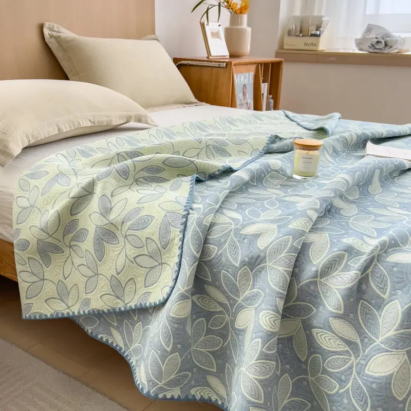 Cotton Reversible Coverlet | Elegant Leaf Pattern | Twin, Full, Queen Sizes