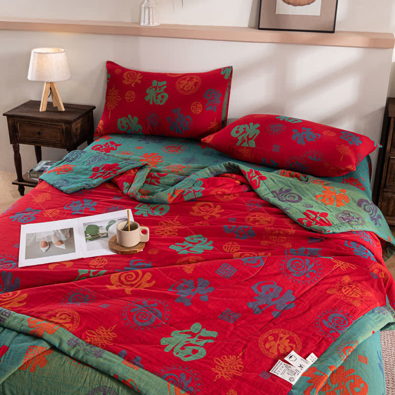 Cotton Summer Quilt | Retro Print | Twin, Full, Queen, King Options