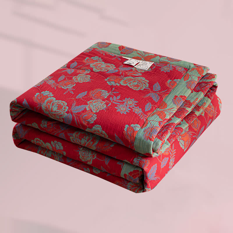 Retro Floral Cotton Summer Quilt | Double-Layer Design | Available in Twin, Full, Queen, King Sizes