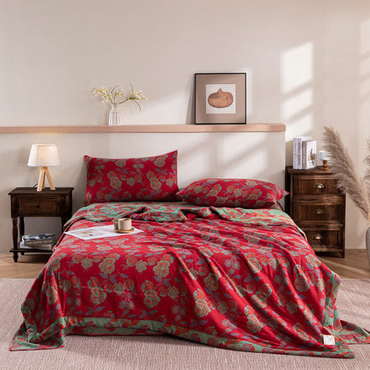 Retro Floral Cotton Summer Quilt | Double-Layer Design | Available in Twin, Full, Queen, King Sizes