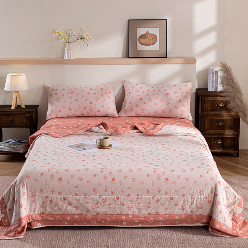 Floral Cotton Summer Quilt | Double-Layer Design | Twin, Full, Queen, King Sizes
