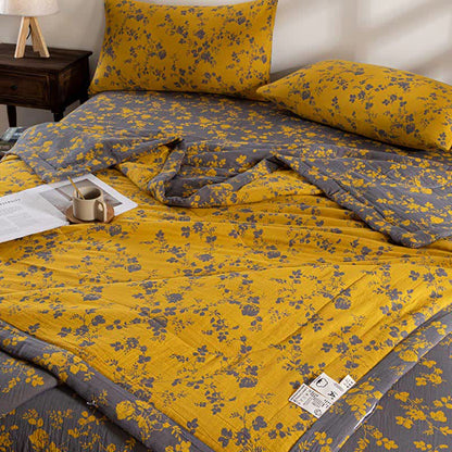Floral Cotton Summer Quilt | Double-Layer Design | Yellow | Twin, Full, Queen, King Sizes