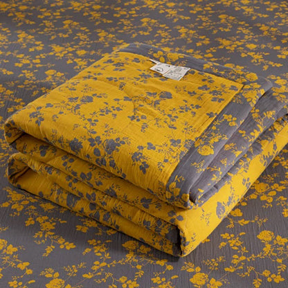 Floral Cotton Summer Quilt | Double-Layer Design | Yellow | Twin, Full, Queen, King Sizes